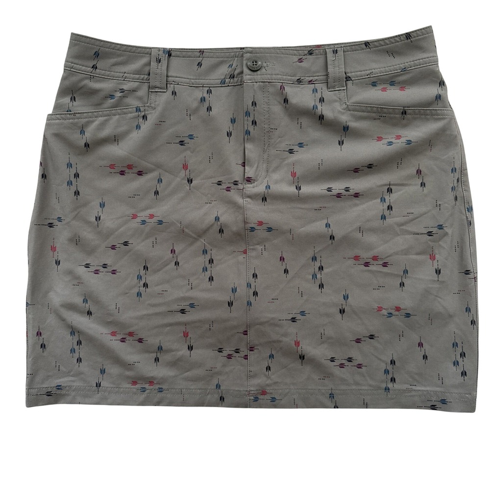 Eddie Bauer Women's 12 Adventurer 2.0 Skort Olive Green Arrow Print Gorpcore